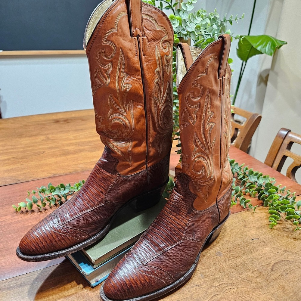 Justin 8382 Brown Lizard Cowboy Boots USA Men's 7.5D Western Exotic Leather 80s